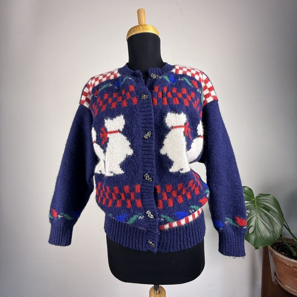 Vintage Scottie Dog Angora Wool Cardigan | Novelty Sweater